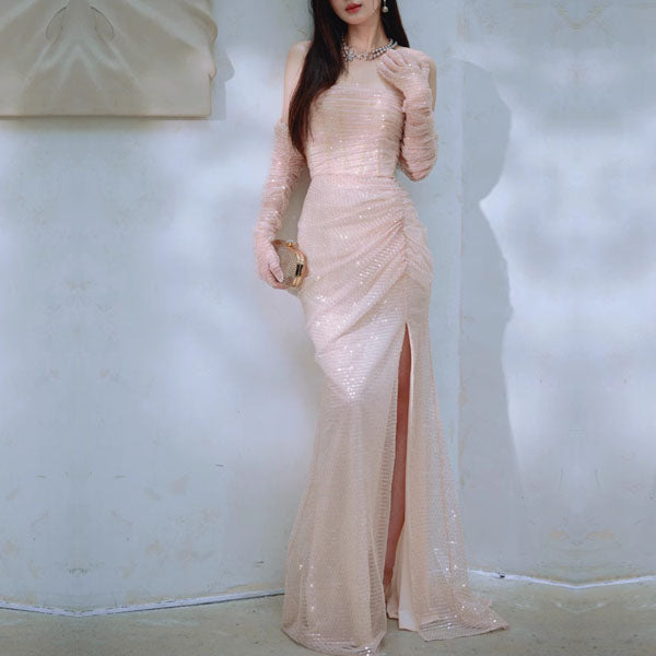 Felicia Elegant Strapless Sequin Mermaid Maxi Dress The Wildflower Shop Felicia Elegant Strapless Sequin Mermaid Maxi Dress The Wildflower Shop