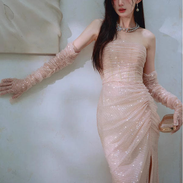 Felicia Elegant Strapless Sequin Mermaid Maxi Dress S Felicia Elegant Strapless Sequin Mermaid Maxi Dress S