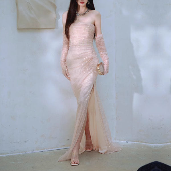 Felicia Elegant Strapless Sequin Mermaid Maxi Dress