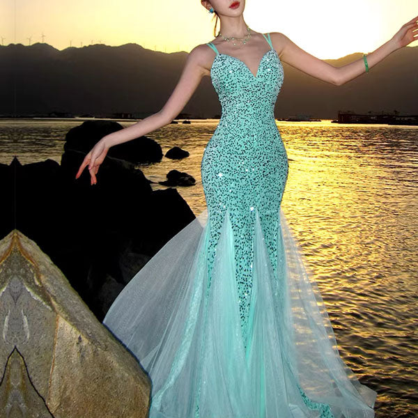 Anabella Sequin Mermaid Lace-Up Back Evening Dress S / Cream