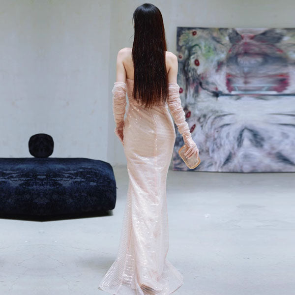 Felicia Elegant Strapless Sequin Mermaid Maxi Dress