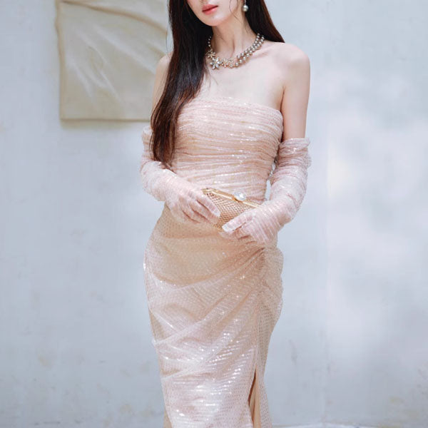 Felicia Elegant Strapless Sequin Mermaid Maxi Dress