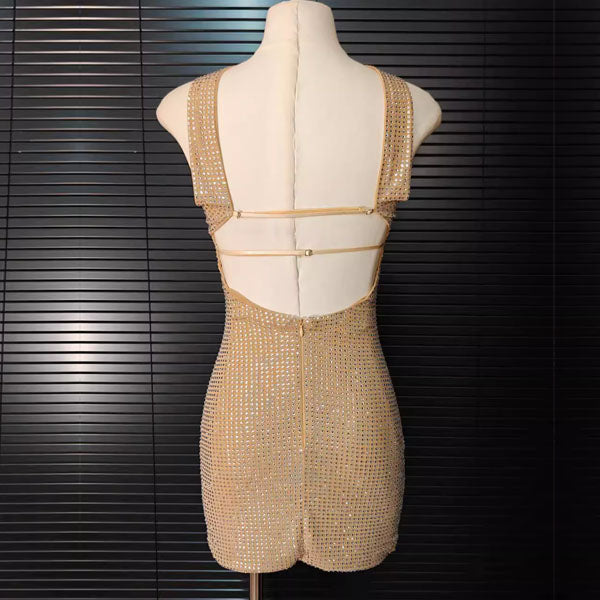 Arrisa Sparkly Strapless Choker Mini Dress M / Nude Arrisa Sparkly Strapless Choker Mini Dress M / Nude