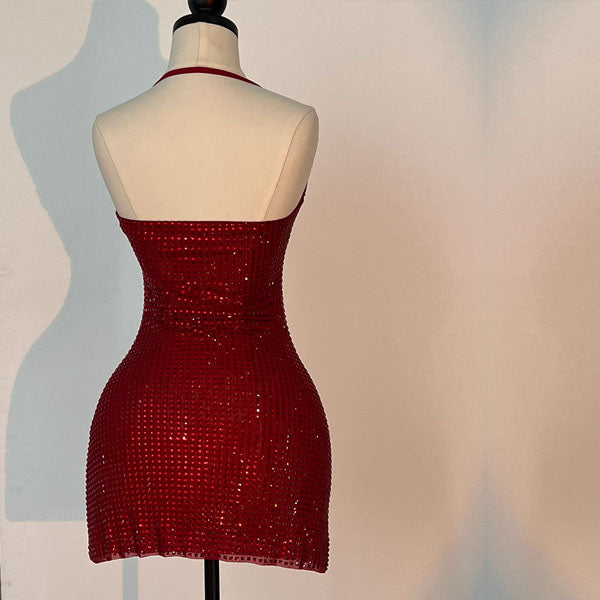 Zoey Sparkling Red Glitter Halter Mini Dress Xs Zoey Sparkling Red Glitter Halter Mini Dress Xs