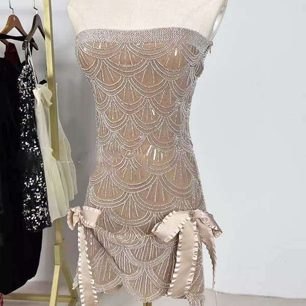 Emilie Silver Sequin Strapless Mini Dress