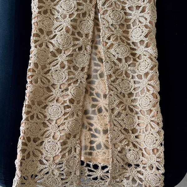 Angela Golden Bloom Floral Motif Evening Dress