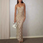Angela Golden Bloom Floral Motif Evening Dress