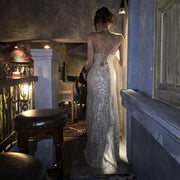 Lora Sparkle Gold Lace Back Evening Dress
