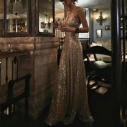 Lora Sparkle Gold Lace Back Evening Dress