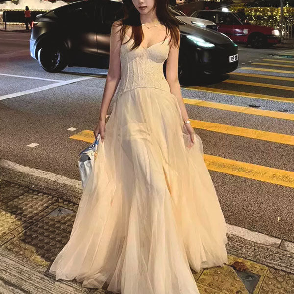 Natalie Romantic Lace Floral Corset Tulle Evening Dress