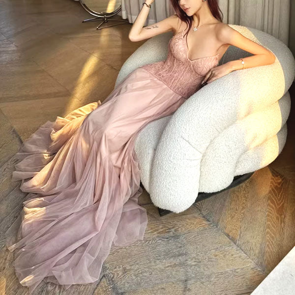 Natalie Romantic Lace Floral Corset Tulle Evening Dress