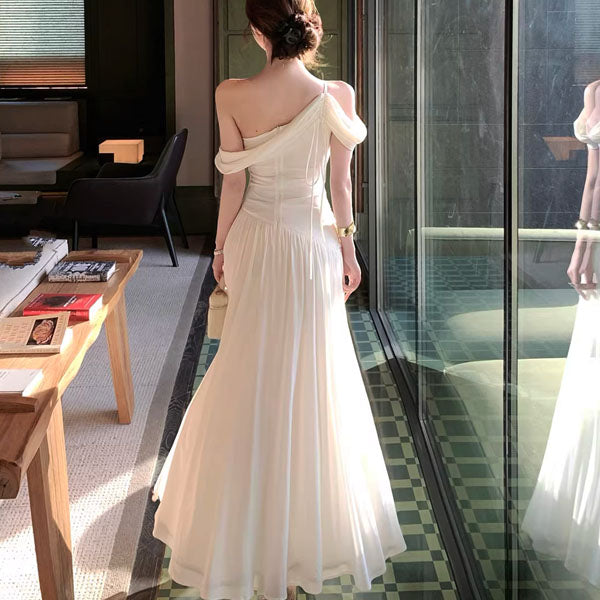 grecian ivory dress Ivory Grecian Goddess Formal Prom Beauty Pageant Dress with Side Slit Medium / Ivory