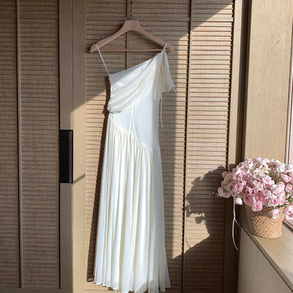 Sierra Elegant Ivory Grecian Goddess Draped Evening Dress M
