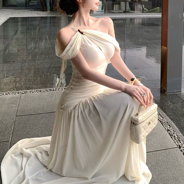 goddess dress Sierra Elegant Ivory Grecian Goddess Draped Evening Dress M