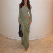 Thalia Ruched Off-Shoulder Drape Maxi Dress