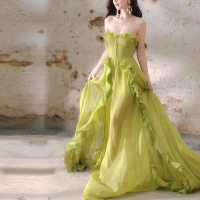 Belinda Enchanted Meadow Strapless Ruffled Evening Dress