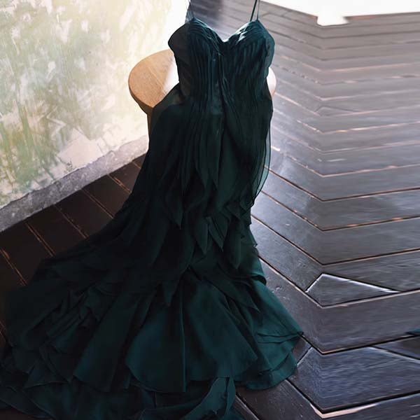 Drea Forest Green Full Ruffles Evening Dress