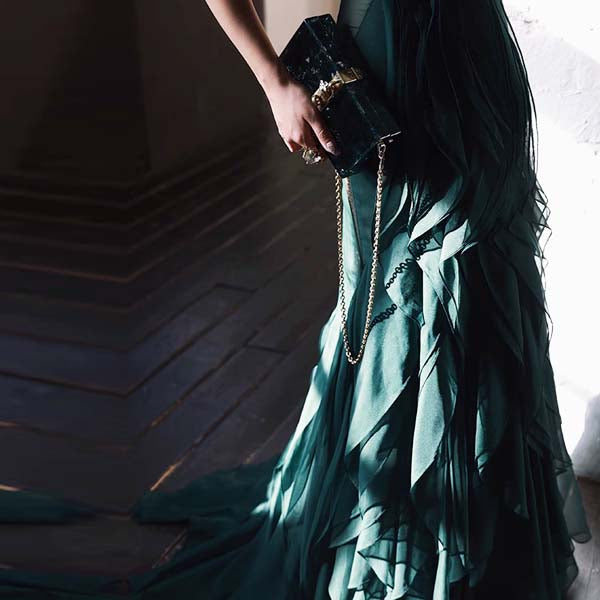 Drea Forest Green Full Ruffles Evening Dress