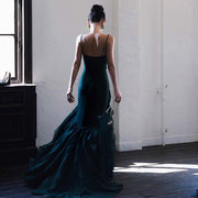 Drea Forest Green Full Ruffles Evening Dress