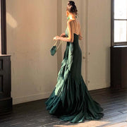 Drea Forest Green Full Ruffles Evening Dress