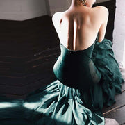 Drea Forest Green Full Ruffles Evening Dress