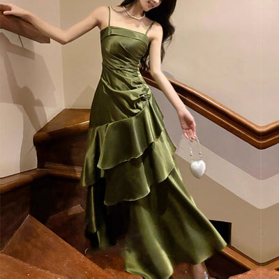 Sora Celestial Pickle Green Tiered Ruffles Maxi Dress