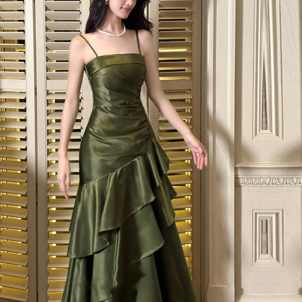 Sora Celestial Pickle Green Tiered Ruffles Maxi Dress