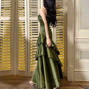 Sora Celestial Pickle Green Tiered Ruffles Maxi Dress