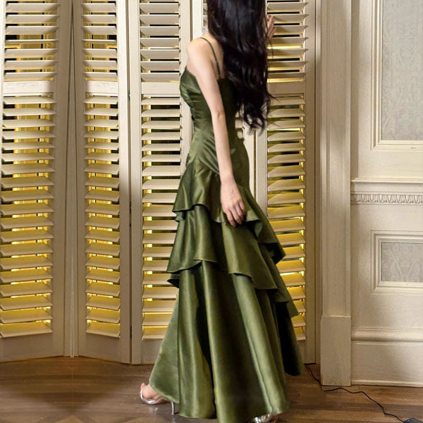Sora Celestial Pickle Green Tiered Ruffles Maxi Dress