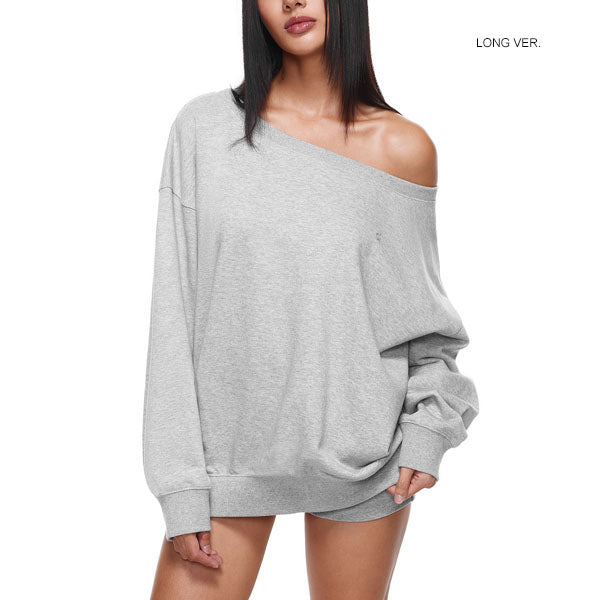 Ellen Lt Grey Off-Shoulder Oversized Sweatshirt