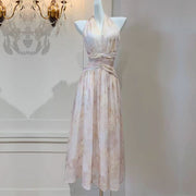 Harlow Romantic Blossom Gold Embroidery Halter Dress
