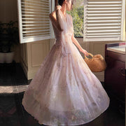 Harlow Romantic Blossom Gold Embroidery Halter Dress