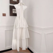 Rita Elegant Ivory Halter Layered Maxi Dress