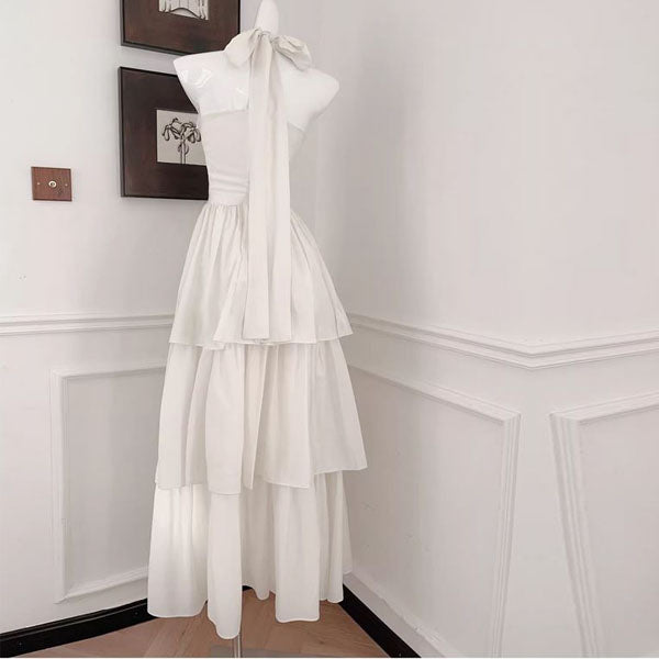 Rita Elegant Ivory Halter Layered Maxi Dress