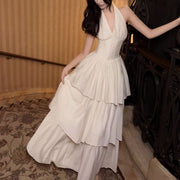 Rita Elegant Ivory Halter Layered Maxi Dress