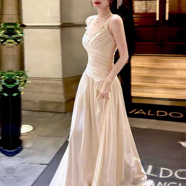 Allison Elegant Ivory Ruched Evening Dress