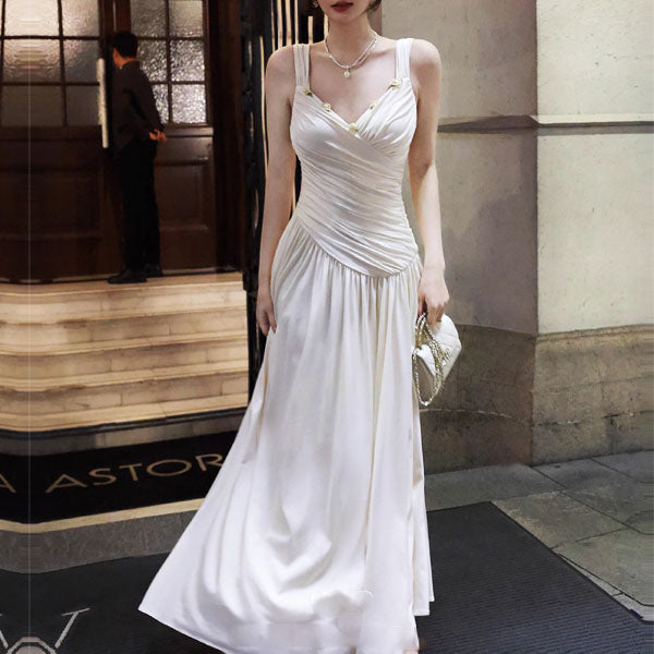 Allison Elegant Ivory Ruched Evening Dress