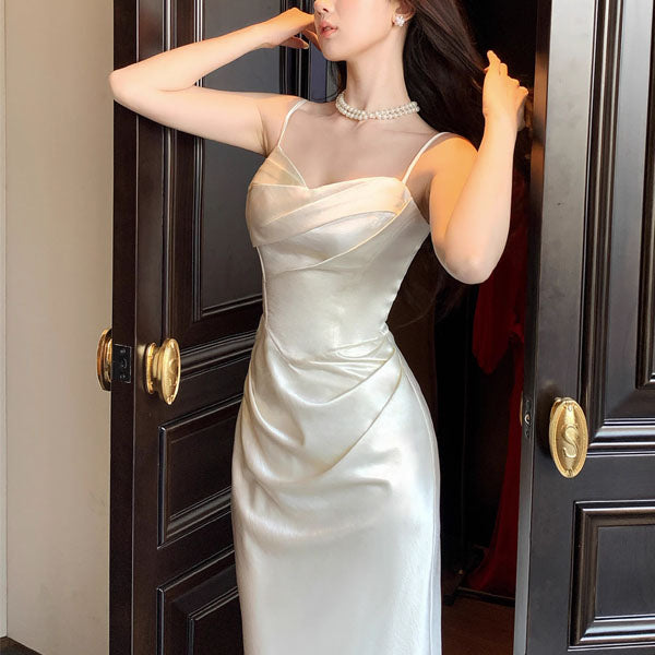 white spaghetti strap formal dress Lunnia Ivory Satin Draped Evening – The Wildflower Shop 13-05-2026 US DROP