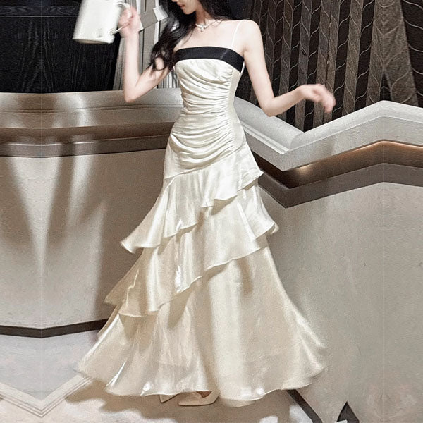 Serena Celestial Contrast Tiered Ruffles Maxi Dress
