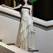 Serena Celestial Contrast Tiered Ruffles Maxi Dress