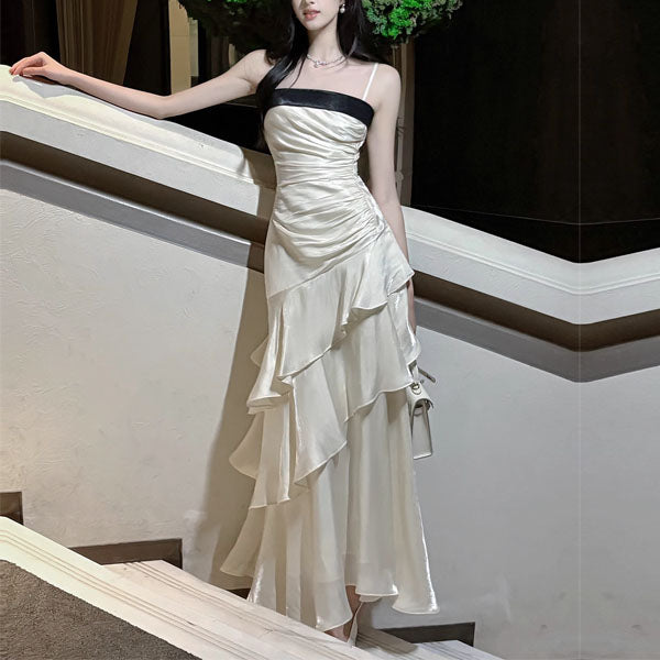 Serena Celestial Contrast Tiered Ruffles Maxi Dress