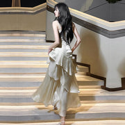 Serena Celestial Contrast Tiered Ruffles Maxi Dress
