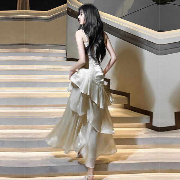 Serena Celestial Contrast Tiered Ruffles Maxi Dress