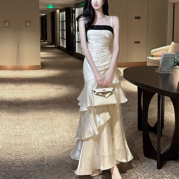 Serena Celestial Contrast Tiered Ruffles Maxi Dress