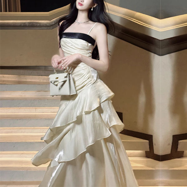 Serena Celestial Contrast Tiered Ruffles Maxi Dress