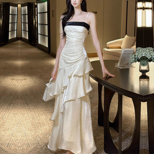 Serena Celestial Contrast Tiered Ruffles Maxi Dress