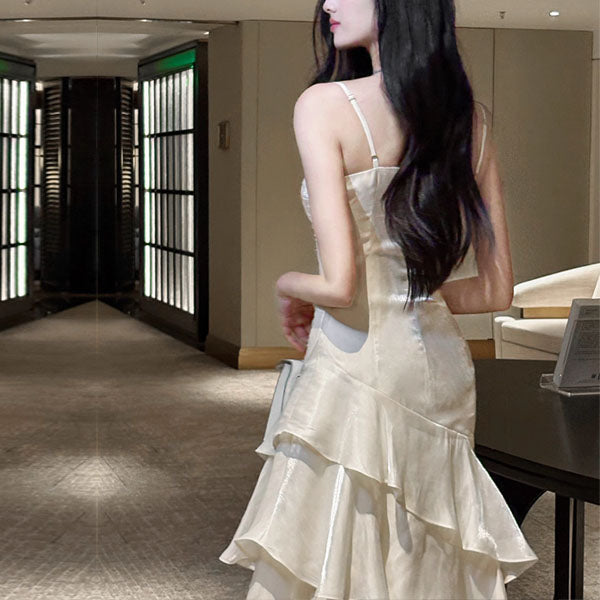 Serena Celestial Contrast Tiered Ruffles Maxi Dress