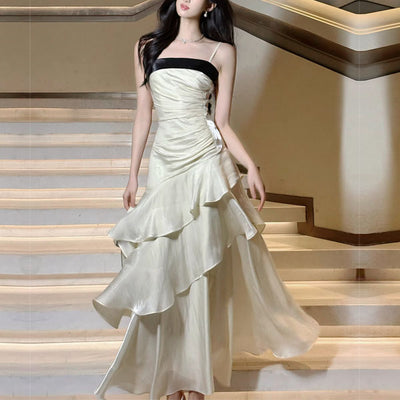 Serena Celestial Contrast Tiered Ruffles Maxi Dress