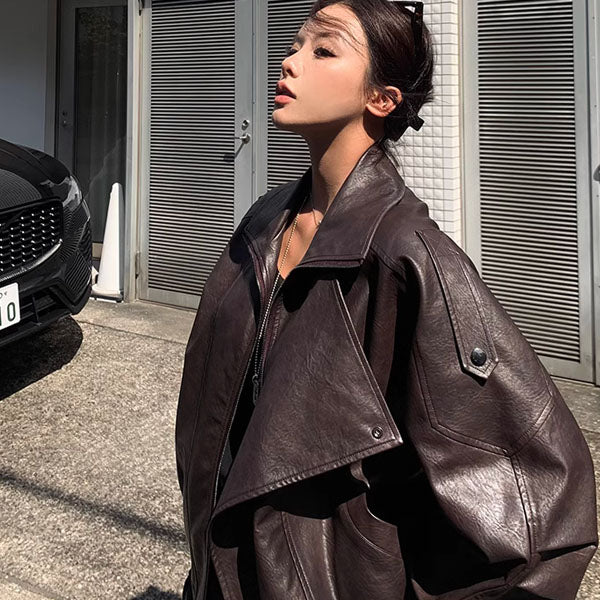 Collins Brown Street Style Oversize Leather Jacket