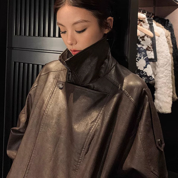 Collins Brown Street Style Oversize Leather Jacket